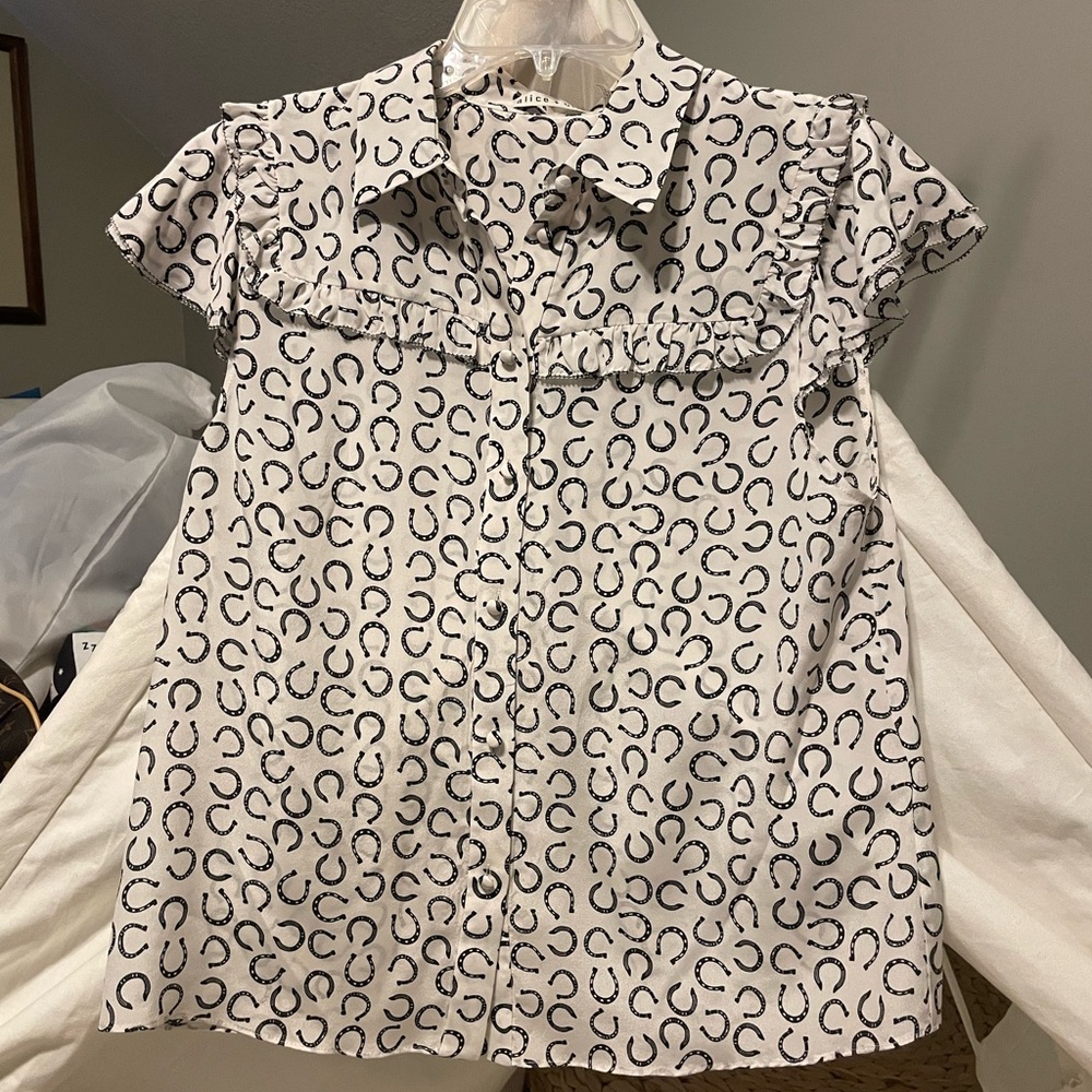 Alice + Olivia Malinda horseshoe print silk blouse